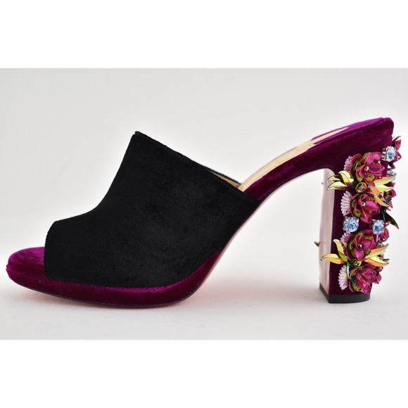 Christian Louboutin Donaflor 100 Black Velvet Figue Sandal Mule Heel Pump 36 - Picture 8 of 12